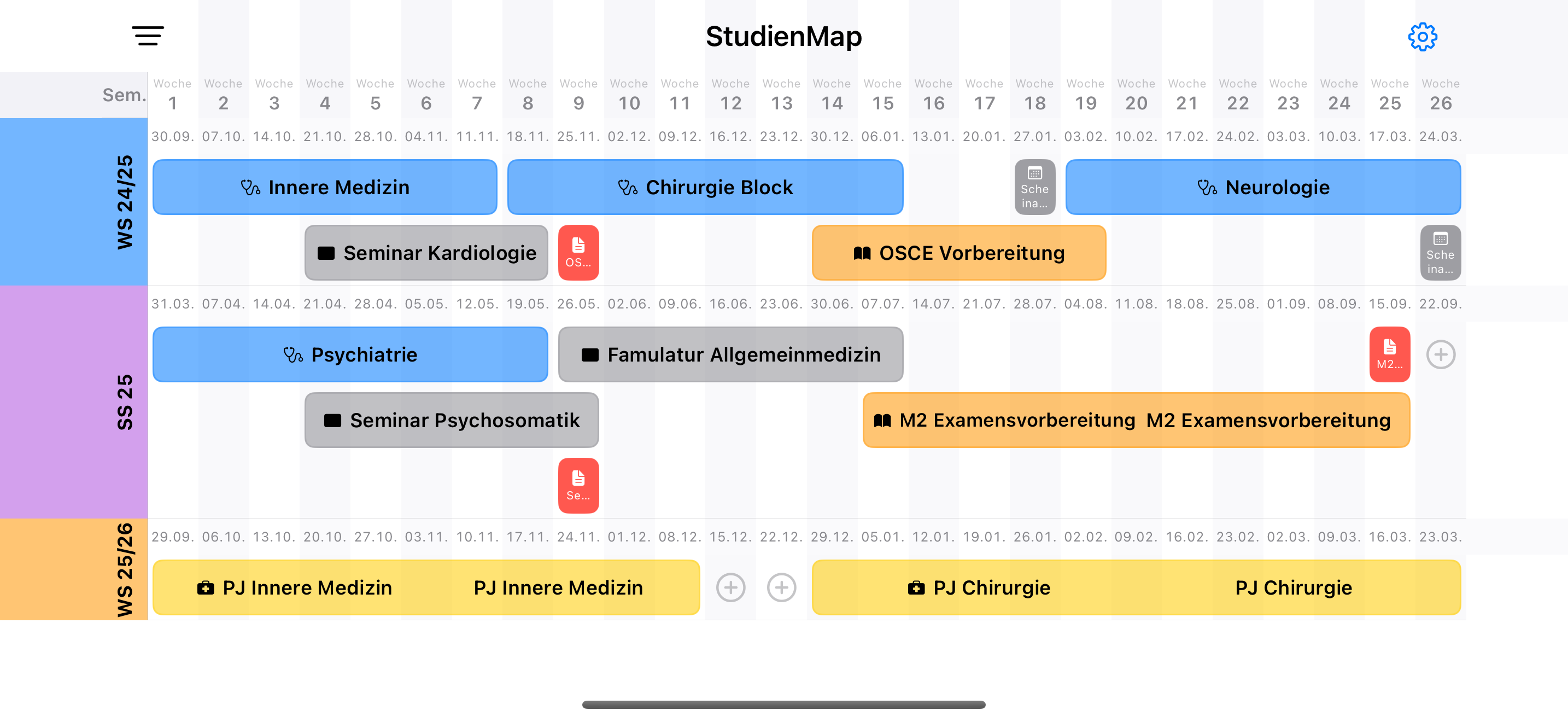 Wöchentliche Lernplanung als Tabelle auf dem iPhone
